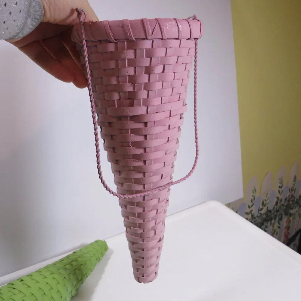 Hanging (3) Cone Woven Baskets with handles for Floral Wall Decor